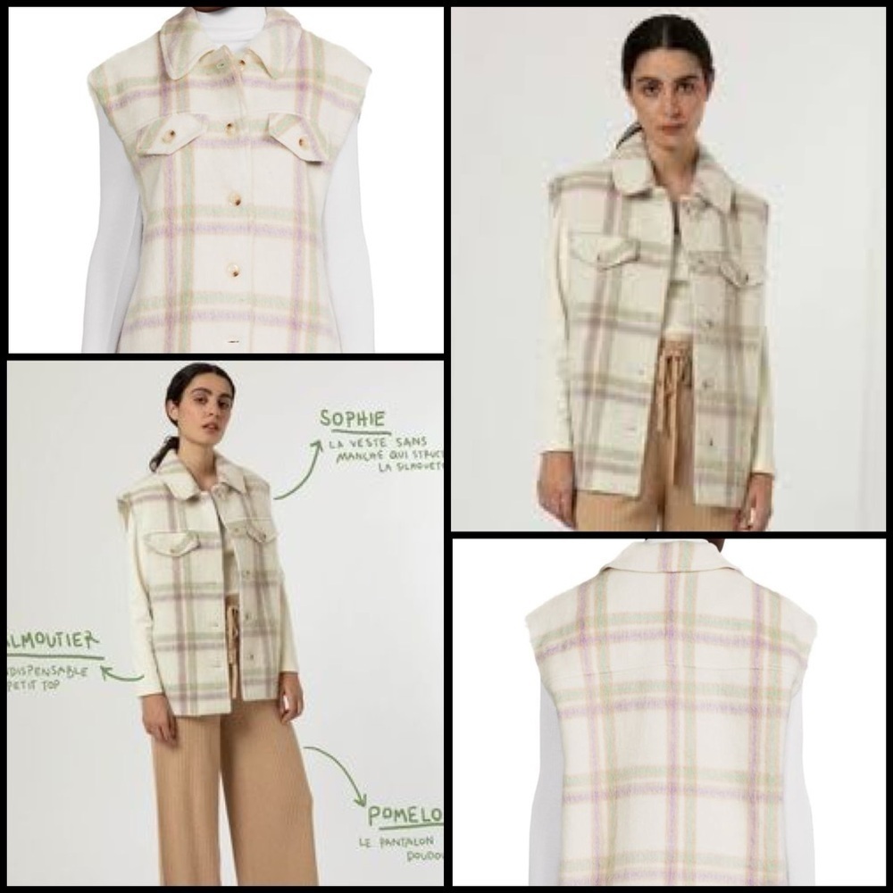 FRNCH Paris Sophie Wool Blend Brushed Plaid Preppy Academia Gorpcore Vest Size L